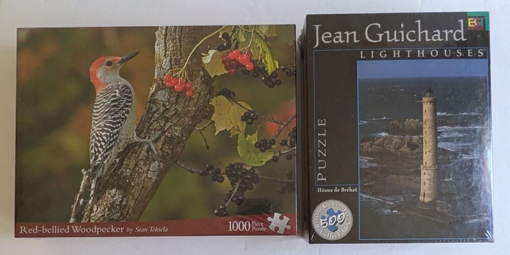 Lot of 2 Puzzles Red-Bellied Woodpecker ~ Jean Guichard Lighthouses ~ New Sealed
